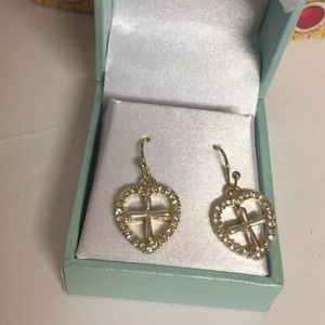 Hanging Earrings Heart Shape Cross Religious